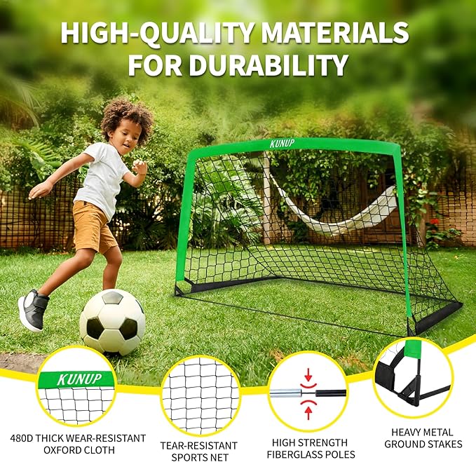 2 Pack Kids Soccer Goal for Backyard Set 5x3FT Portable Pop Up Soccer Net Training Equipment with Soccer Ball, Training Dice Mat, Cones and Carry Bag for Youth Toddler Teams Indoor Outdoor Sport Game