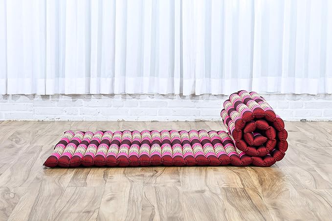 Leewadee - Foldable Floor Mattress - Japanese Roll Up Futon -Trifold Tatami Mat- Guest Floor Bed - Camping Mattress - Thai Massage Mat, Kapok Filled, 75 x 28 inches, Auburn Pink