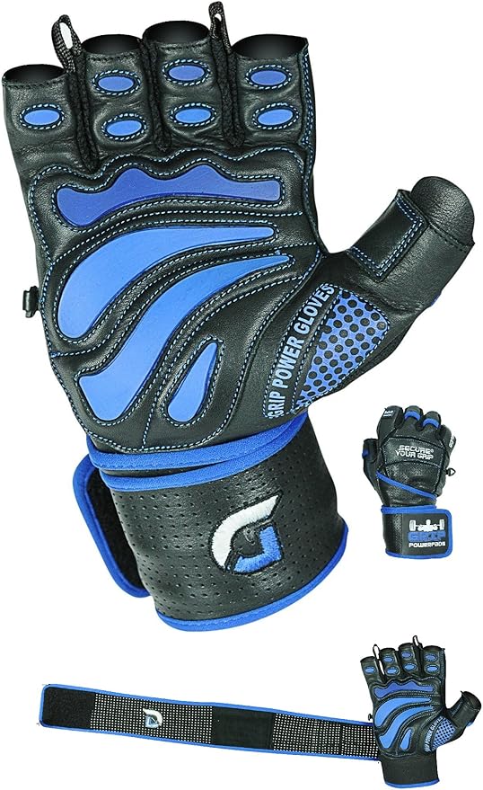 Elite Leather Gym Gloves with Built in 2" Wide Wrist Wraps Grip & Design for Weightlifting Power Lifting Bodybuilding & Strength Training Workout Exercises, Size : Medium