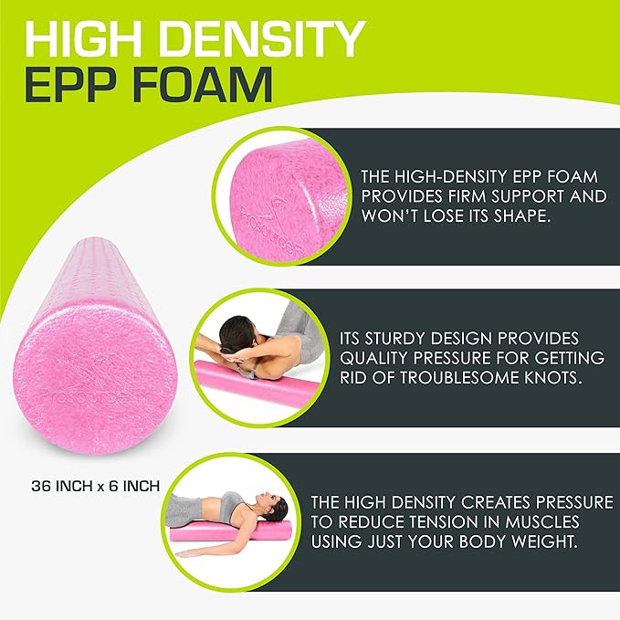 ProsourceFit High Density Foam Rollers 36 - inches Long,Firm Full Body Athletic Massage Tool for Back Stretching, Yoga, Pilates, Post Workout Muscle Recuperation