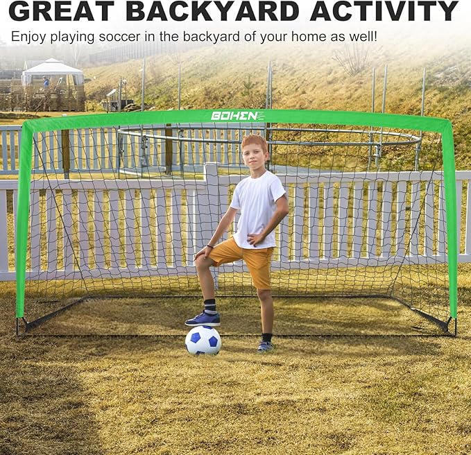 BOHEN 11x5.5 FT/9x5 FT/6x4 FT Portable Metal Soccer Goal for Backyard with Carry Bag - Fun for Outdoor Indoor Training Games for Kids and Adult, Easy Storage and Transportation