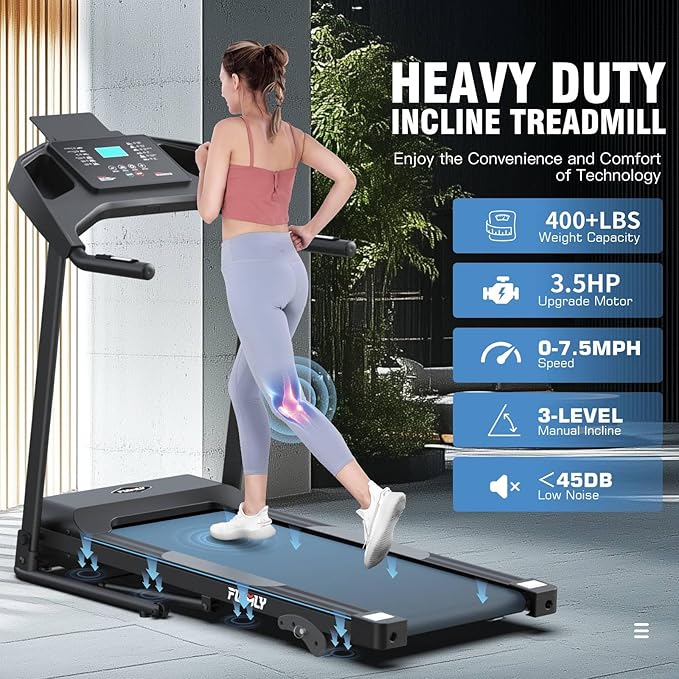 Incline Treadmill Foldable, Smart Portable Treadmills for Home with Body Fat Measurement & Heart Rate Sensor, 3.5HP Heavy Duty Folding Treadmill 400 LB Capacity with Silent Shock Absorption