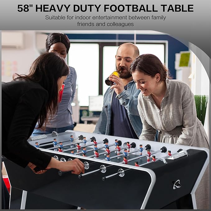 Foosball Table, 58" Competition Sized Soccer Table Game, Heavy Duty Arcade Game Table with 2 Balls for Adult, Kids, Home, Indoor Game Room Sport
