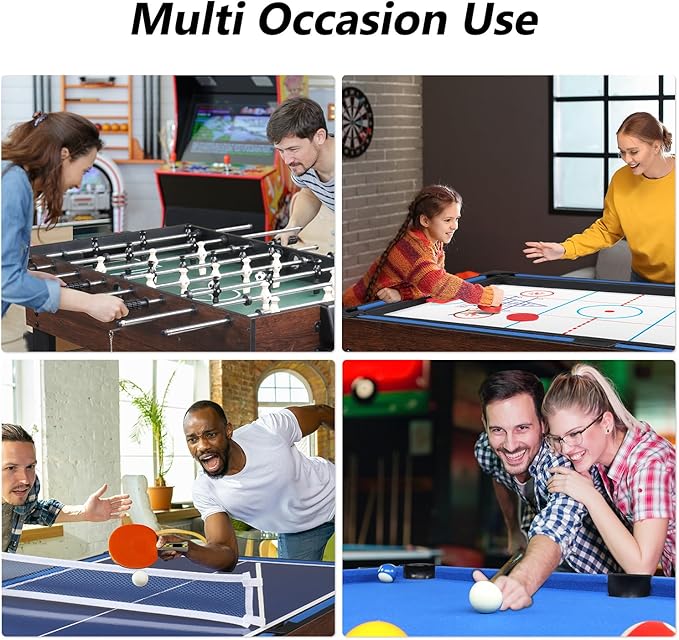 PEXMOR 6-in-1 Multi Game Table for Adults, Combo Table for Game Room, 48" Game Table Set for Family w/Hockey, Foosball, Pool, Table Tennis, Shuffleboard, Bowling