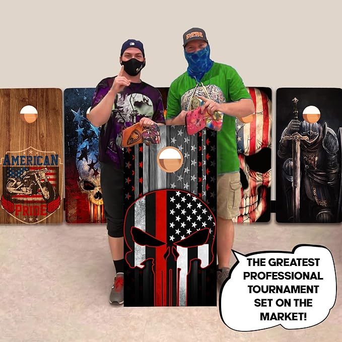 CornholeGamesUSA Pro Cornhole Boards Set | Made in USA | 3/4 Baltic Birch | No Bounce | Triple Thick Legs | Two Brace & Handles, Tournament 2x4 Regulation Set with Score Tower & Cornhole Bags