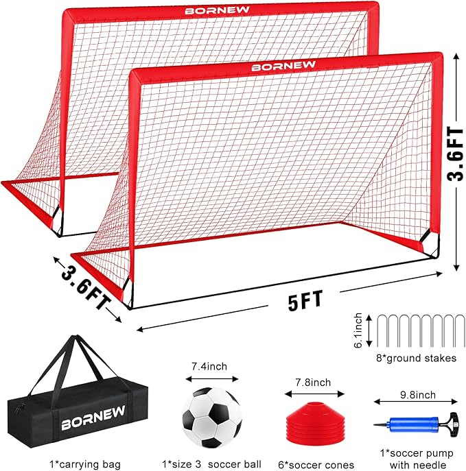 Kids Soccer Goal for Backyard Set - 2 Set of 4x3/ 5X3.6/7x5 ft Toddler Soccer Nets with 20ft Agility Ladder, Soccer Ball, Pop Up Portable Soccer Set for Kids and Youth Training Ages