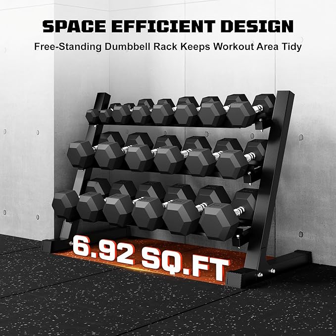 Dumbbell Sets with Rack, Rubber Hex Dumbbells, 450/550LBS, Hand Weights with Chrome Handle for Strength Training