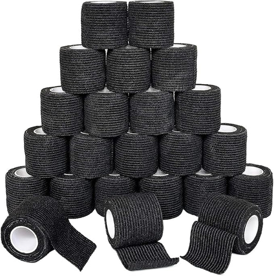 24 Rolls Self Adhesive Bandage Wrap, Vet Wrap 2 Inch, Dogs Bandages for Wounds Care Dressings, Elastic Self Stick Cohesive Bandage Wrap, Leg Wraps, Wrist Tape, Ankle, Sports, Tatto Grip Tape (Black)
