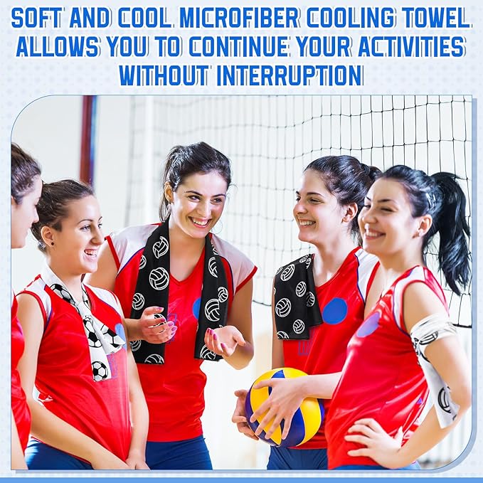 24 Pcs Sports Cooling Towels Baseball Basketball Softball 40 x 12 Inch Breathable Soccer Football Volleyball Microfiber Ice Towel Fast Drying for Sport Party Favors Team Gift(Black,Volleyball)