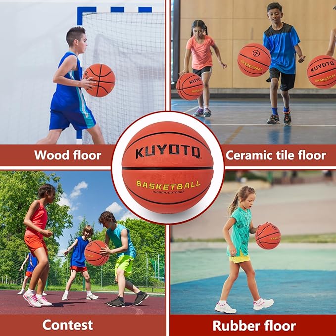 KUYOTQ Kids Toddler Youth Adult Size 3/4/5/6/7 Basketball 22/25.5/27.5/28.5/29.5" Thickened Rubber or Faux Leather Basketball for Boys Girls (Deflated)