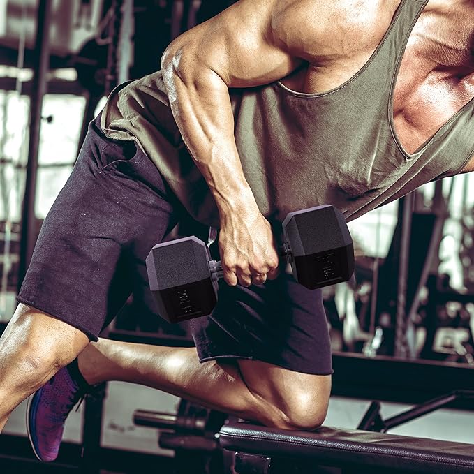 Rubber Encased Hex Dumbbell Set Contoured Handle for Muscle Toning, Strength Building & Full Body Workout, 60LB, 100LB and 150LB Set