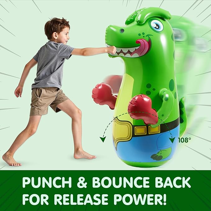 SYNCFUN Inflatable Punching Bag for Kids 47 Inches, Toddler Blow up Punching Bag Toys, T-Rex Dinosaur Bouncing-Back Bopper