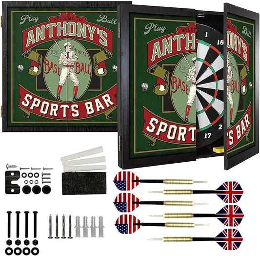 THOUSAND OAKS BARREL CO. | Personalized Dartboard & Cabinet Set with 6 Steel Tip Darts