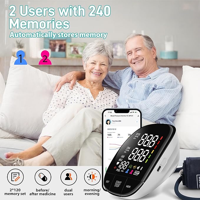 huangirl Blood Pressure Monitor Upper Arm, Automatic Blood Pressure Cuff with Large Cuff - Blood Pressure Monitors for Home Use, Talking Blood Pressure Monitor, 240 Memories for 2 Users