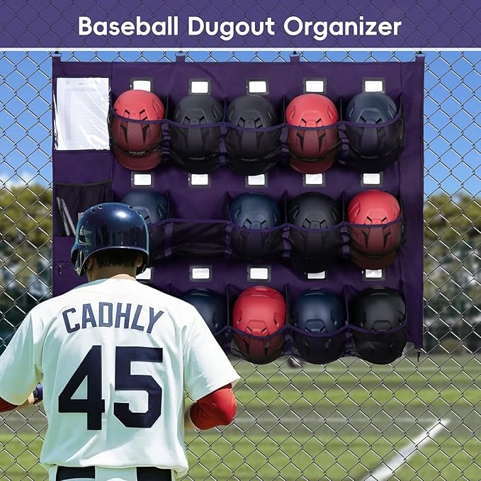 Baseball/Softball Dugout Organizer - 15+ Helmet & Glove Storage Bag, Military-Grade 900D Fabric & 6 Reinforced Steel Hooks