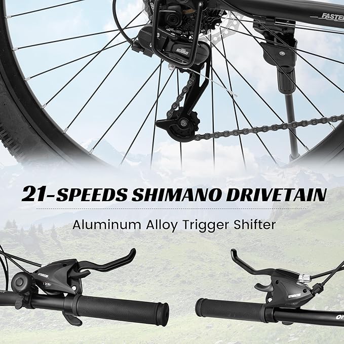 24/26/27.5 Inch Mountain Bike, Dual Full Suspension 21 Speed Womens Mens Mountain Bikes, Commuter Bike with Carbon Steel Frame and Dual Disc Brakes