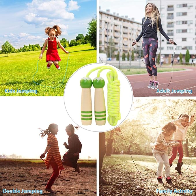 Jump Rope Kids, 7ft Adjustable Cotton Skipping Rope with Wooden Handle for Boys and Girls Fitness Outdoor Exercise