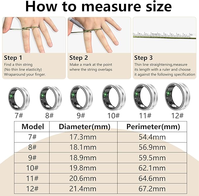 Thin Smart Ring for Fitness & Health Tracking -Pedometer,Sleep/Heart Rate/Blood Oxygen Monitor, Gesture Control / 5ATM Waterproof -No APP Subscription Compatible with Android& iOS (Silver, 12)