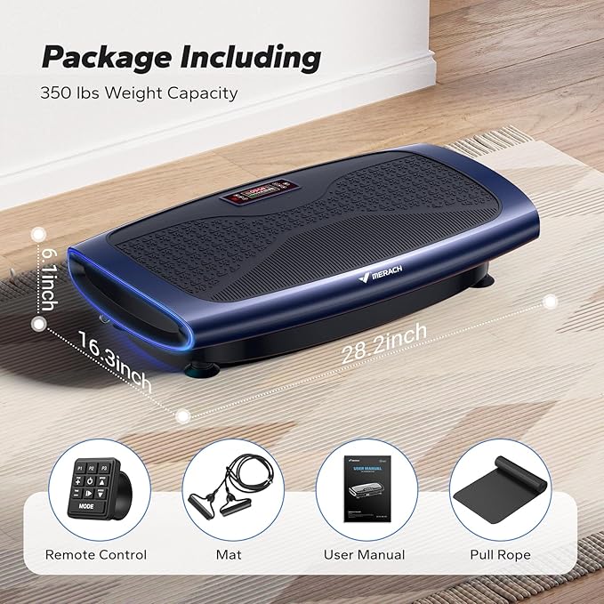 MERACH Vibration Plate Exercise Machine, 3D & 4D Vibration Plate with 2 Tension Ropes LED Display, Whole Body Vibration Platform for Women Men, Exercise Equipment for Home
