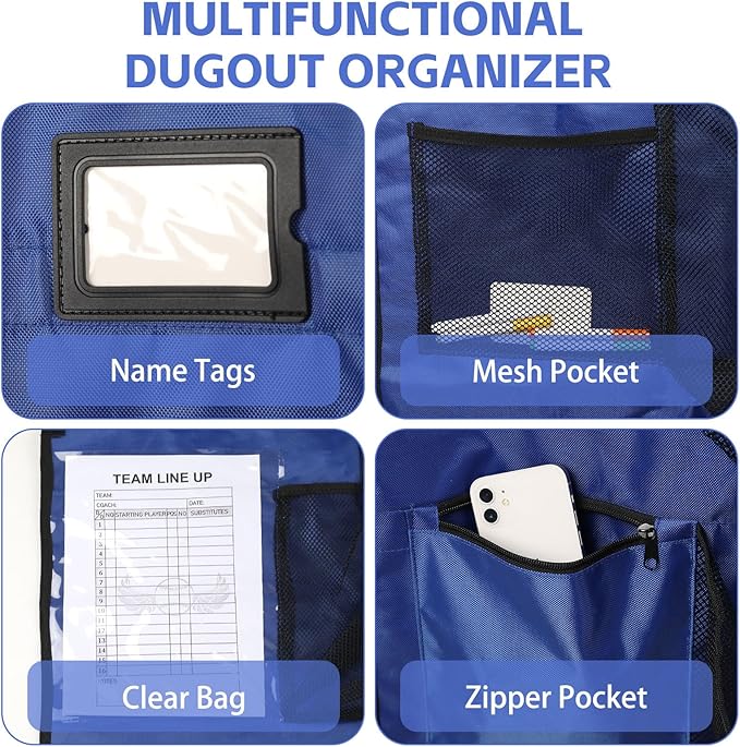 Baseball Dugout Organizer, Hanging Helmet Bag for 15 Players Baseball Softball Team, Helmet Organizer for Dugout Fence Garage, Organize Baseball Equipment, Helmets, Gloves, Bats, Balls