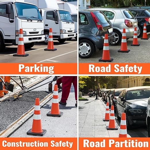 Traffic Cones 28 inch Orange 12 Pack Heavy Duty Safety Cones with Reflective Collars Fit Parking Lot,Driveway Road Traffic Control Construction Cones