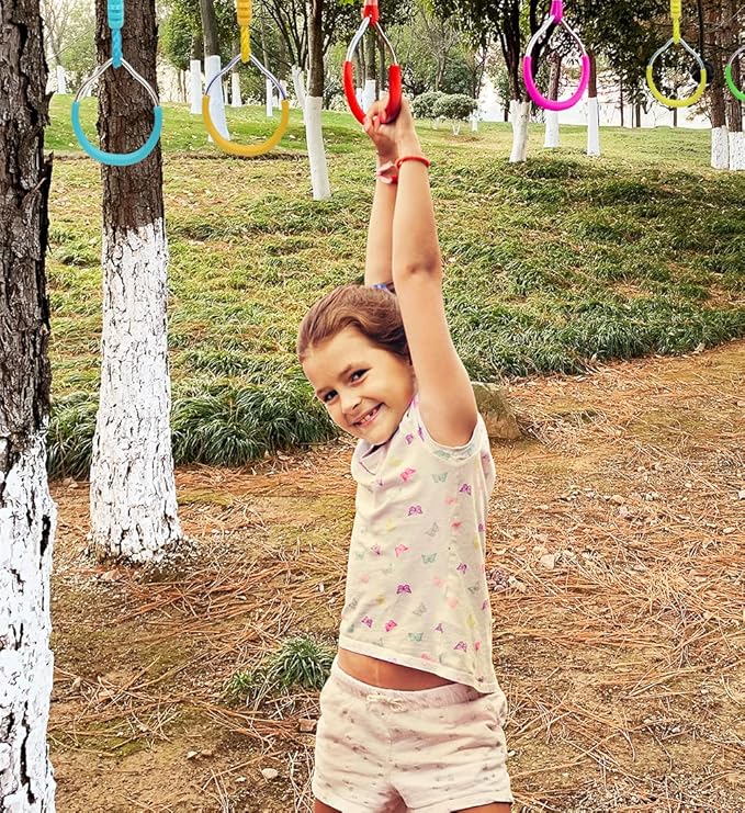 Ninja Ring Fitness Gymnastic Ring Climbing Bar Workout Outdoor Backyard Playground Training Equipment Play Set, Jungle Gym Fist Hanging Swing Monkey Bars Ninja Warrior Obstacle Course Trapeze Playsets