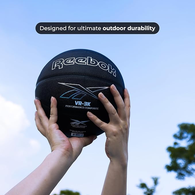 Reebok Official Size Basketball, Composite Leather, Anti-Slip Grip, Consistent Shape Retention, Includes Pump & Needle, VR-3K Black Series