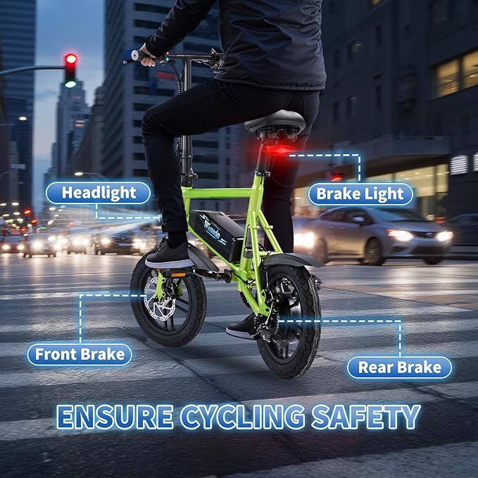 Winado Electric Bike for Adults, 14" Folding Electric Bicycle 450W Motor with Dual Disc Brakes, Max Range 25Miles(Pedal-Assist) & Speed 15.5MPH, Foldable Commuter City Ebike for Adults/Teens