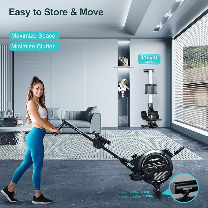 Rowing Machine,Wenoker Magnetic Rower Machine for Home,350 LB Weight Capacity, Smooth Whisper Quiet with LCD Monitor Tablet Holder & Comfortable Seat Cushion, Compact and Saves Space