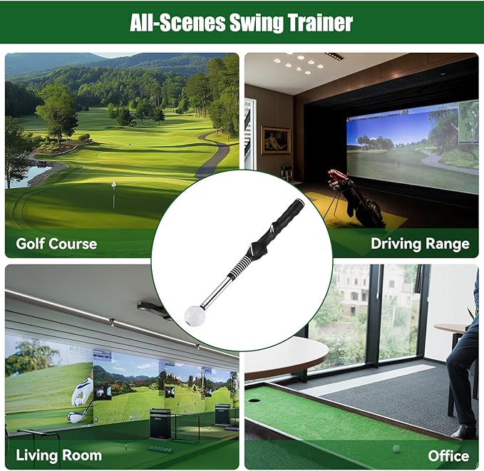 Retractable Golf Swing Trainer - Golf Swing Training Aid,Golf Grip Trainer & Improve Swing Tempo | Click Stick Right-Handed Training Aid with Arm Band for All Golfers,Indoor & Outdoor Use