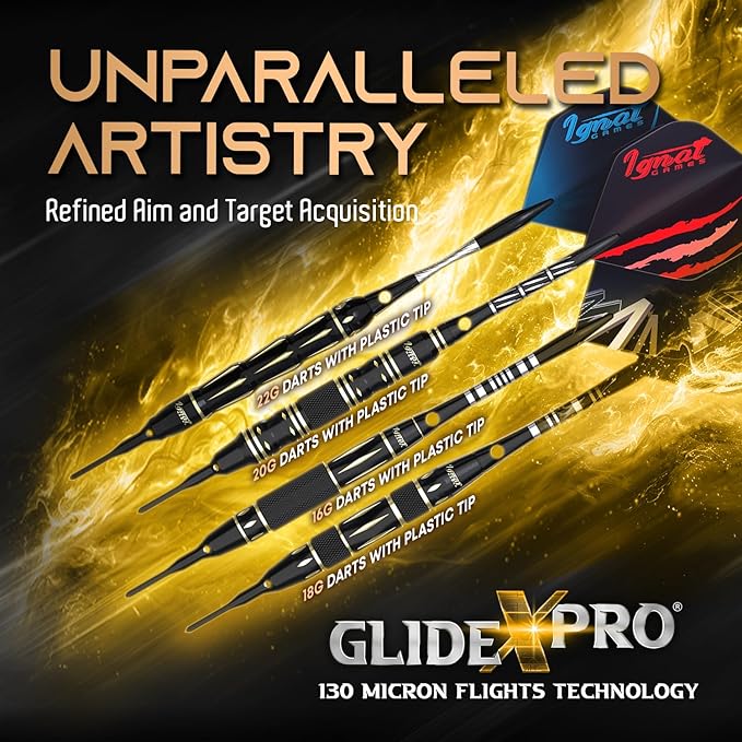 IgnatGames Premium Soft Tip Darts – 6/12 Pack Brass Barrels with Aluminum Shafts, 16 GlideXPro Flight Set, Tool Kit, Giftable Case & 100 Extra Tips