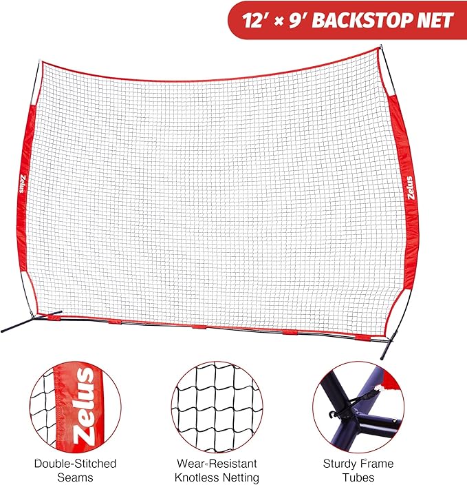 12x9ft / 16x10ft Barricade Backstop Net, Ball Sports Barrier, Practice Net for Baseball, Softball, Lacrosse, Soccer, Basketball and More