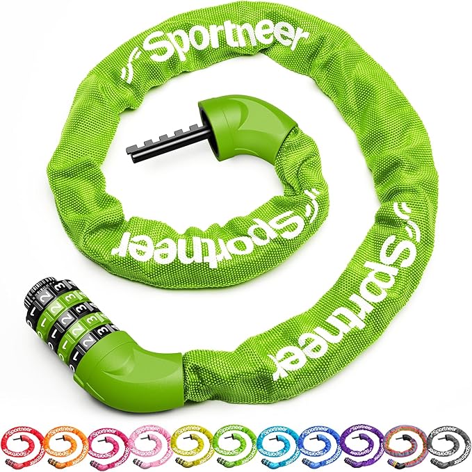 Sportneer Bike Lock: 5 Digit Combination High Security Anti Theft Bike Chain Lock - 3.2/3.6/4ft Heavy Duty Keyless Bicycle Lock for Bike, Motorcycle, Scooter, Door & Gate - 4/6mm Thick, Easy to Use