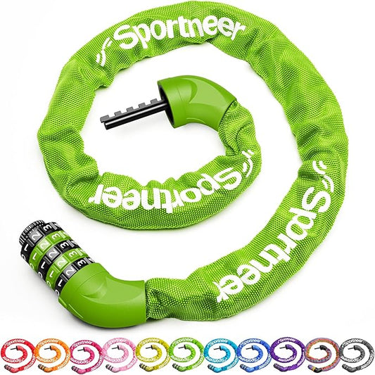 Sportneer Bike Lock: 5 Digit Combination High Security Anti Theft Bike Chain Lock - 3.2/3.6/4ft Heavy Duty Keyless Bicycle Lock for Bike, Motorcycle, Scooter, Door & Gate - 4/6mm Thick, Easy to Use
