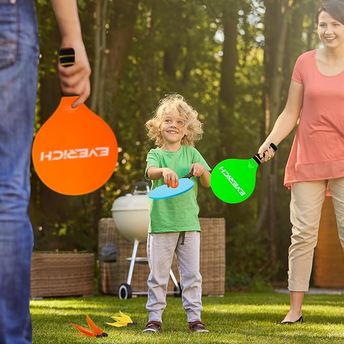 EVERICH TOY Paddle Ball Set, Badminton Set 4 Rackets, Great Gifts Easter Basket Stuffers for Kids Teens Adults and Family, Fun for Beach, Yard, and Lawn Play All Year Round