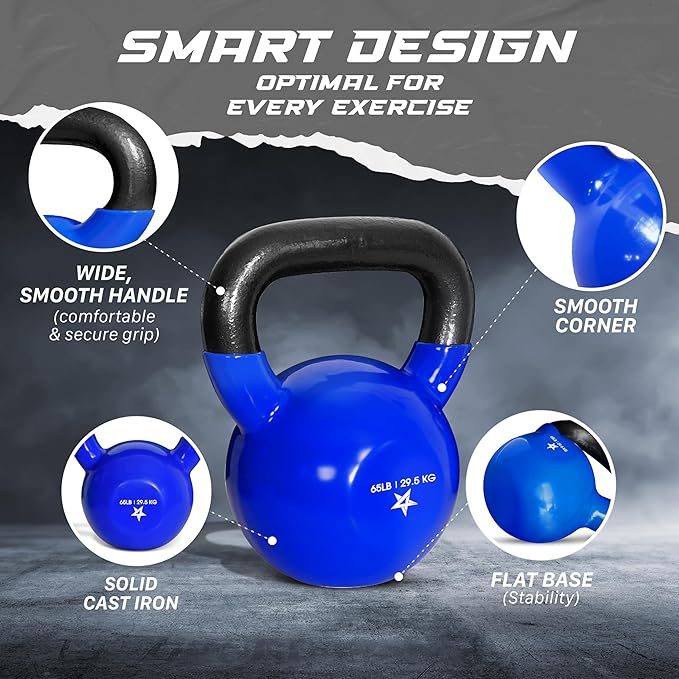 Yes4All Kettlebell, 5-100 LB Vinyl Coated Cast Iron Strength Training Kettlebells for Home Gym Exercises, Fitness, Full Body Workout Equipment, Push Ups, and Grip Strength