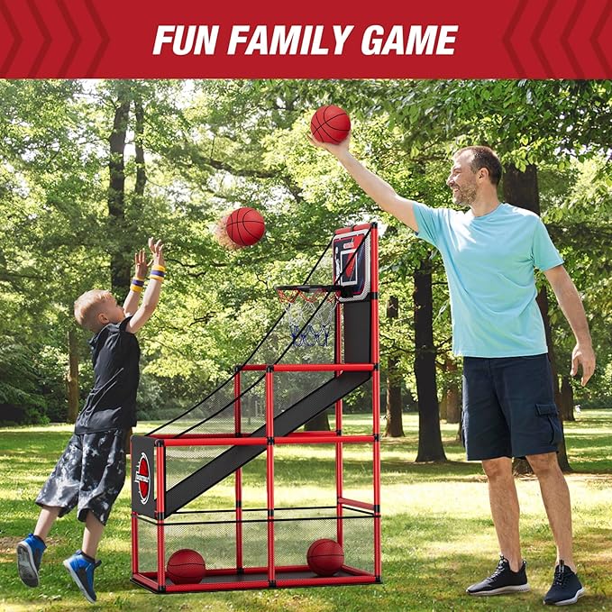 Basketball Arcade Game Indoor Outdoor, Kids Basketball Hoop with 4 Balls & Pump, Single Shot Basketball Game at Home, Carnival Games Sport Toys Gifts for Boys Girls Teens