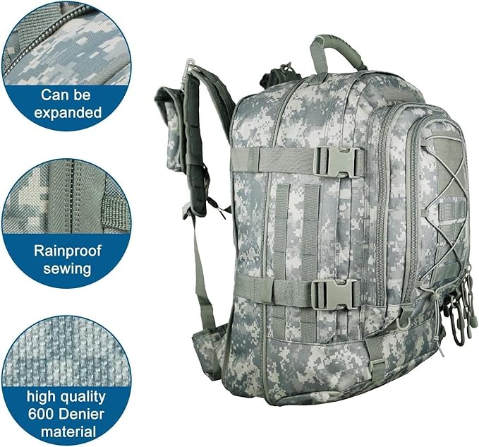 Expandable 40-64L Military Tactical Backpack 3 Day Bag Hiking Gym Sport Camping