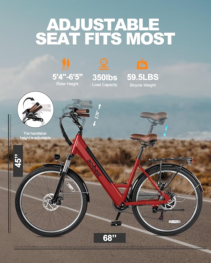 Cores Electric Bike for Adults, 26" Electric Commuter Bike with 1200W Peak Motor, 28MPH 70 Miles Max, 48V 576Wh Removable Battery, 7-Speed City Cruiser Mountain E Bike for Commuting