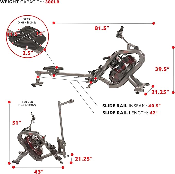 Sunny Health & Fitness Elite Water Rowing Machine with High Dynamic Resistance Vertical Tank, Low-Impact Full-Body Workout and Optional Free SunnyFit App Connectivity