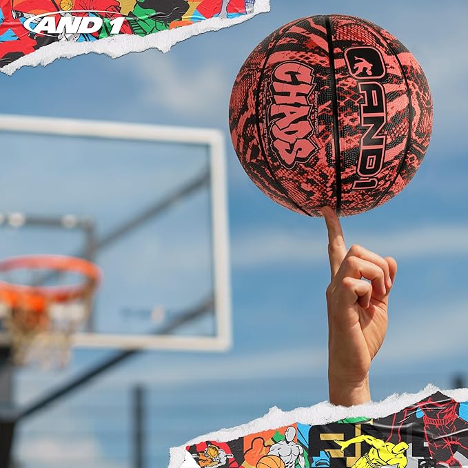 AND1 Chaos Basketball: Official Regulation Size 7 (29.5 inches) Rubber - Deep Channel Construction Streetball, Made for Indoor Outdoor Basketball Games