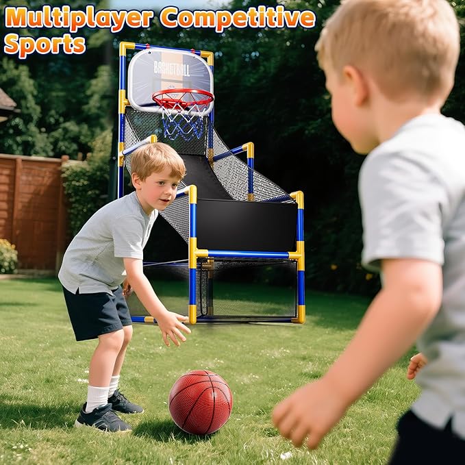Kids Arcade Basketball Game Set with 4 Balls and Air Pump, Indoor Outdoor Basketball Hoop Sports Toy Gifts for Kids Boys Girls 3-12 Years Old, Ideal for Competition and Carnival Party Games
