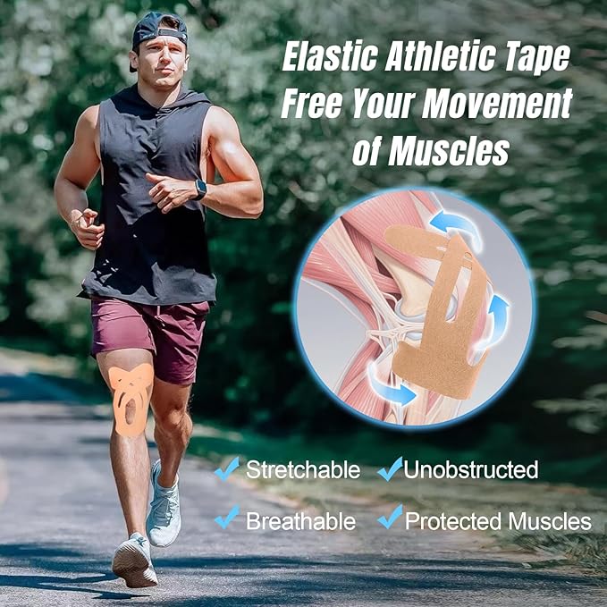 Waterproof Kinesiology Tape for Shoulders/Knees, 10 Precut Strips for Knee Pain Relief & Stability Support (Beige), Elastic Strong Adhesive Athletic Tape, Latex-Free Hypoallergenic Sports Tape