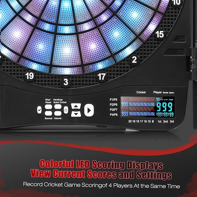 Electronic Dart Board Cabinet Set, Illuminated Target Dartboard for Adults Kids, 48 Games with 315 Variations Soft Tip Digital Dartboard Cabinets with 6 Darts, 100PCS Soft Tips