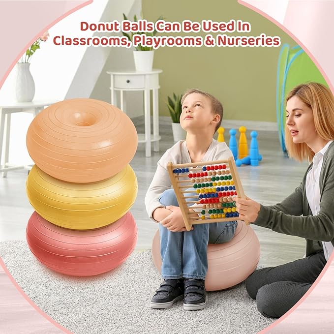 Lewtemi 8 Pcs Flexible Seating for Classroom Elementary 20'' Yoga Ball Chair Large Inflatable Donut Exercise Ball Chair Wobble Seat with Inflator for Kids Student Balance