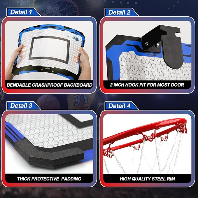 Indoor Basketball Hoop Set for Kids Adults, Pro Mini Basketball Hoop for Door Wall, Room Basketball Hoop Over The Door Outdoor Basketball Hoop with 4 Balls Toy Gift for Boy Girl