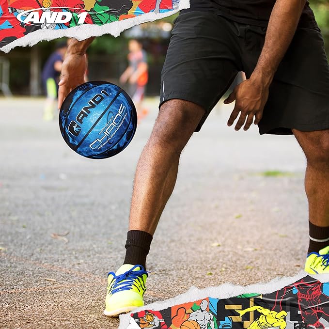 AND1 Chaos Basketball: Official Regulation Size 7 (29.5 inches) Rubber - Deep Channel Construction Streetball, Made for Indoor Outdoor Basketball Games