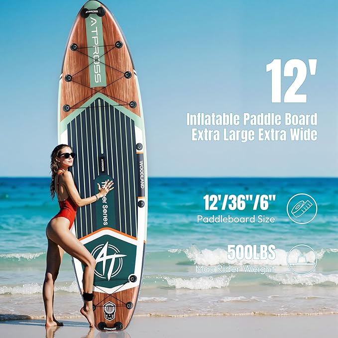 12'x36 Inflatable Paddle Board, 500lbs Extra Wide Stand Up Paddleboard for Adults with Premium SUP Accessories Kit & Backpack, Blow Up Kayak Non-Slip Stable Deck Boat for Yoga Fishing Surf