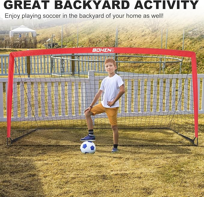 BOHEN 11x5.5 FT/9x5 FT/6x4 FT Portable Metal Soccer Goal for Backyard with Carry Bag - Fun for Outdoor Indoor Training Games for Kids and Adult, Easy Storage and Transportation