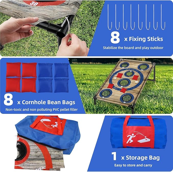 NZQXJXZ Portable Cornhole Board Set 3x2 Ft with 8 Bean Bags Corn Hole Toss Game Cornhole Games for Indoor and Outdoor Parties, Ideal for Kids, Adults, Camping Travel,Parties,Beach, Yard
